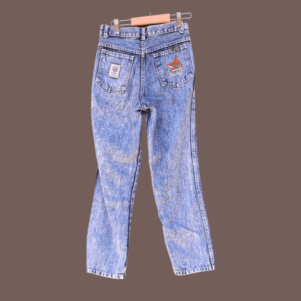 FEIDIAO Acid Wash Jeans | Embroidered “Basket” | Size 4 | Vintage